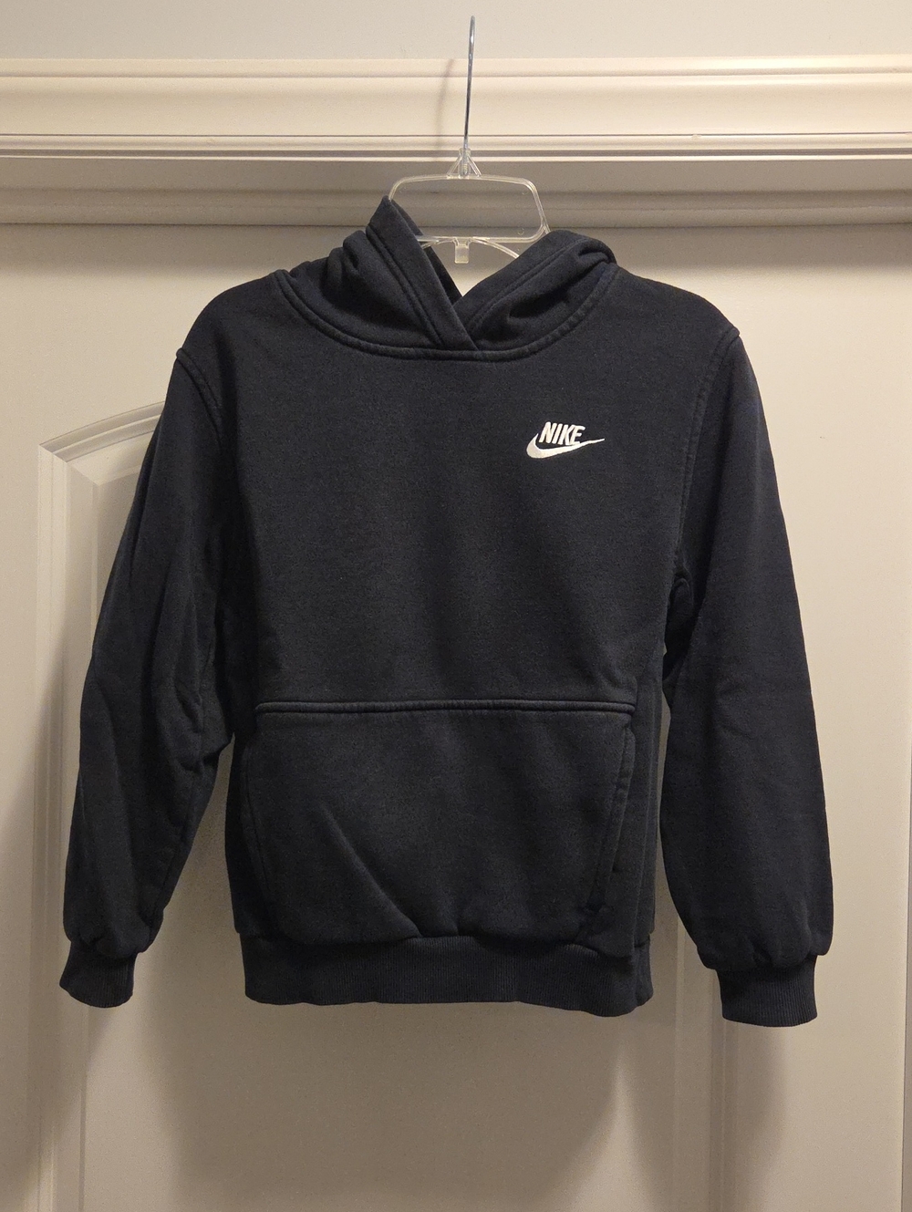 Boys Nike Black Pullover Hoodie with White Logo